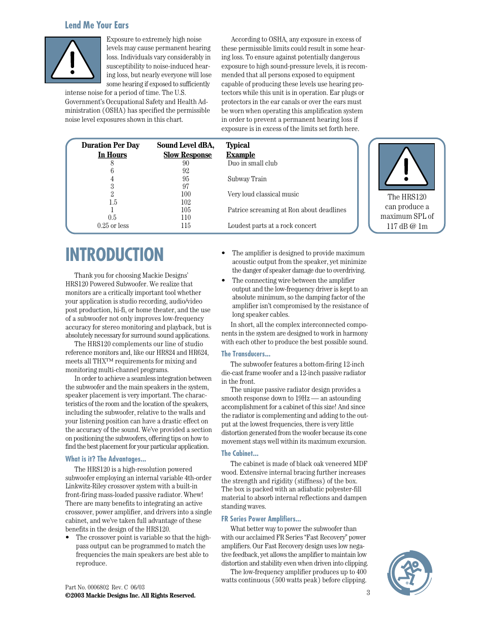 Introduction, Lend me your ears | MACKIE HRS120 User Manual | Page 3 / 20