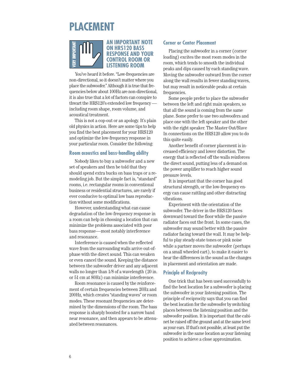 Placement | MACKIE HRS120 User Manual | Page 6 / 20