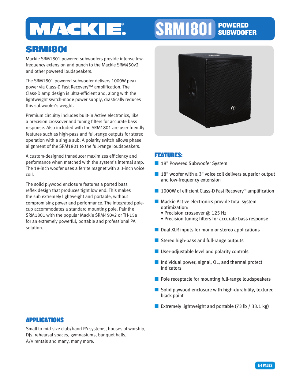 MACKIE SRM1801 User Manual | 4 pages