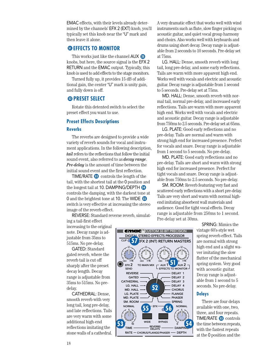 Effects to monitor, Preset select, Preset effects descriptions | MACKIE CFX SERIES User Manual | Page 18 / 24