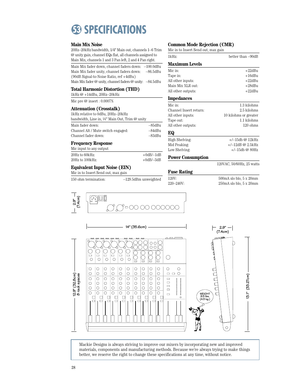 Specifications | MACKIE 1402-VLZPRO User Manual | Page 28 / 36