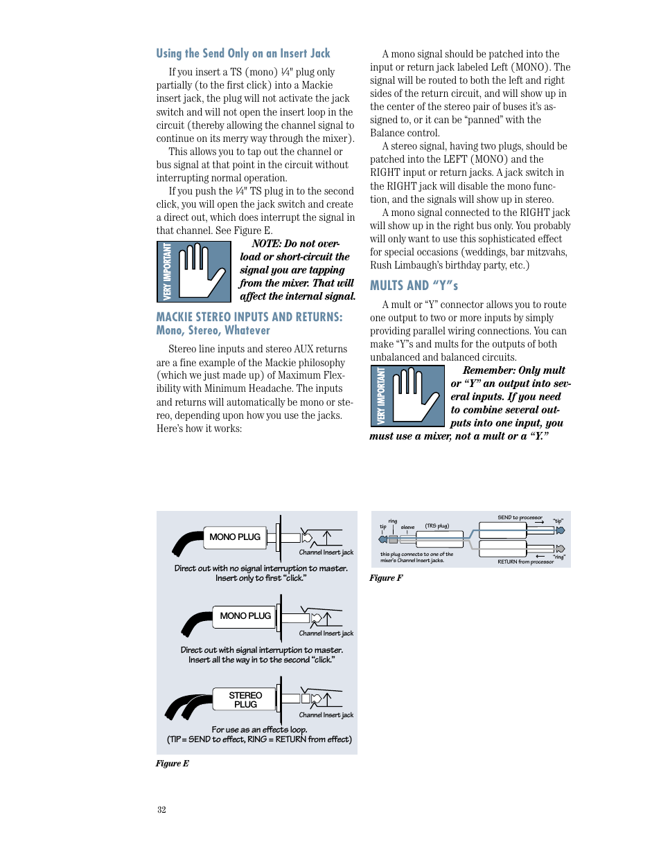Mults and “y”s, Using the send only on an insert jack | MACKIE 1402-VLZPRO User Manual | Page 32 / 36