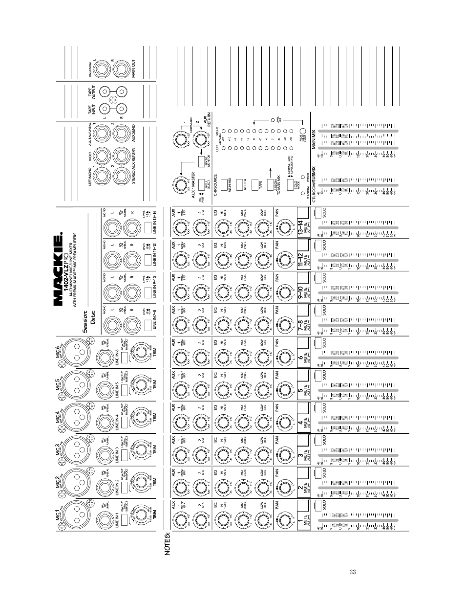 Track sheet, No tes, Session: d ate | 140 2-v l z pro | MACKIE 1402-VLZPRO User Manual | Page 33 / 36
