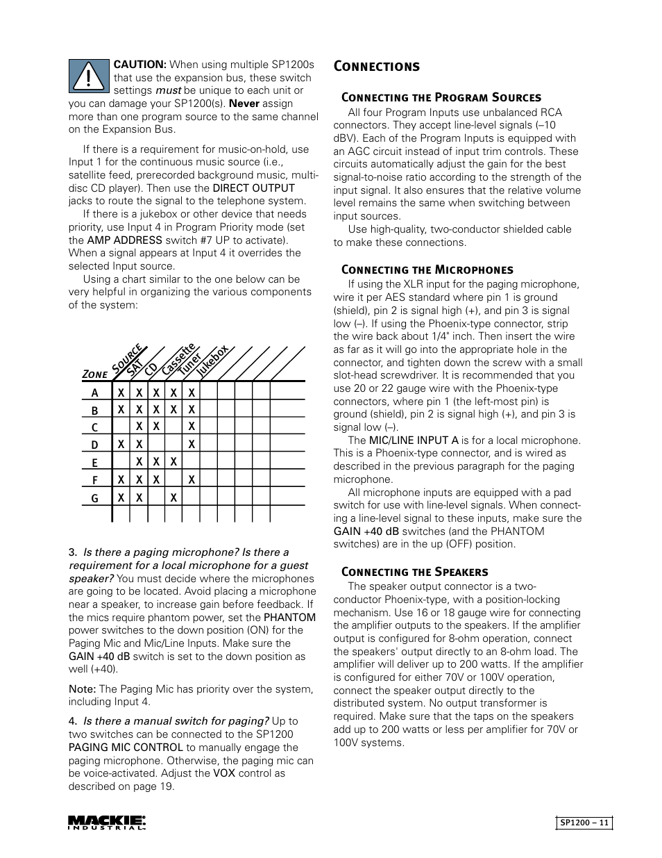 Connections | MACKIE SP1200 User Manual | Page 11 / 28