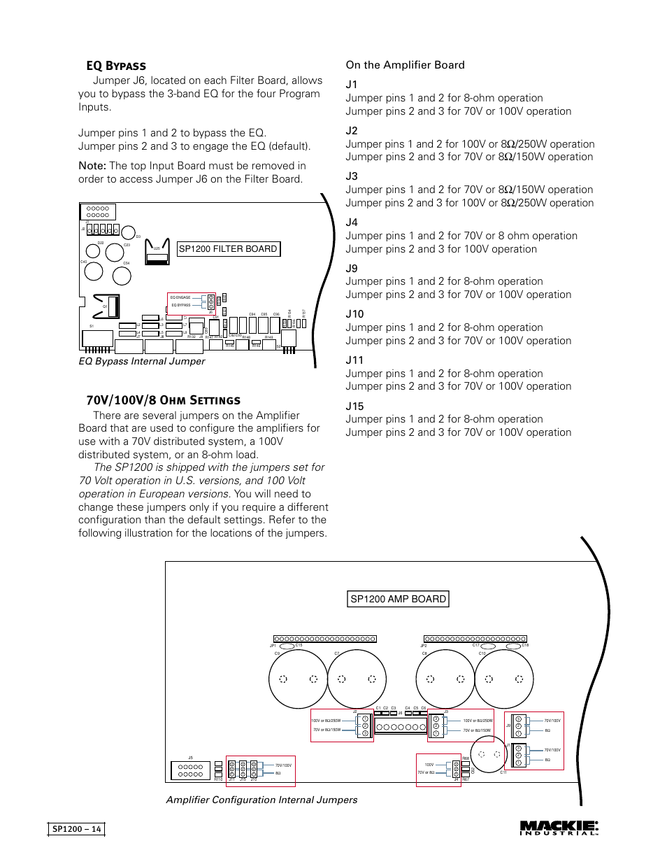 Eq bypass, Sp1200 amp board, Sp1200 filter board | MACKIE SP1200 User Manual | Page 14 / 28