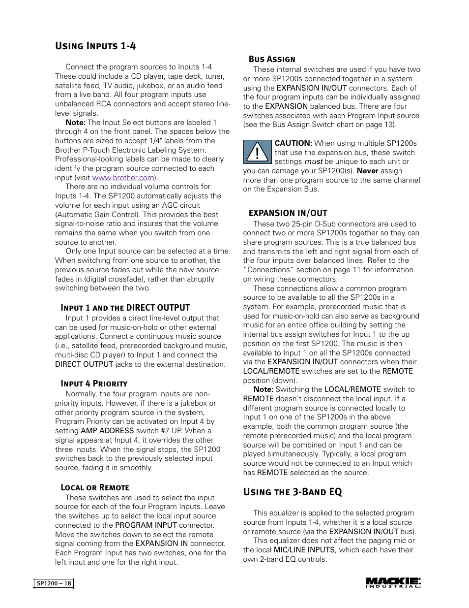 Using inputs 1-4, Using the 3-band eq | MACKIE SP1200 User Manual | Page 18 / 28