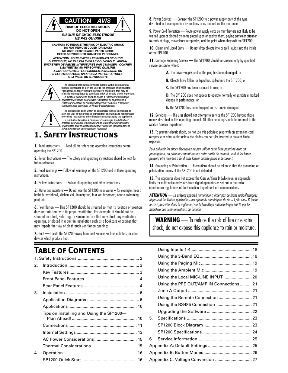 MACKIE SP1200 User Manual | Page 2 / 28