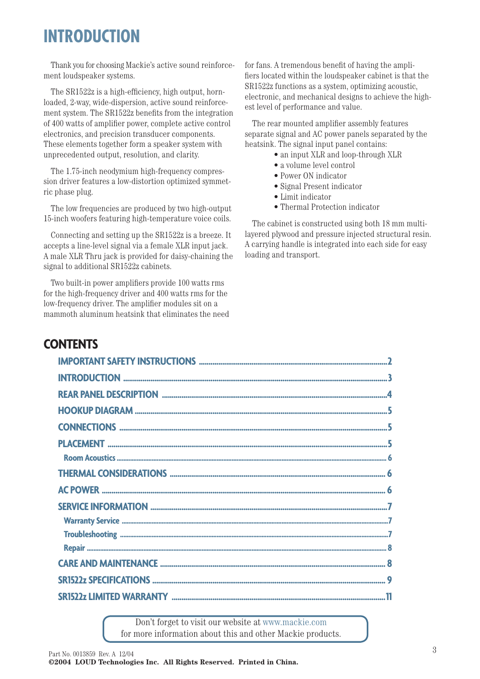 MACKIE SR1522Z User Manual | Page 3 / 12