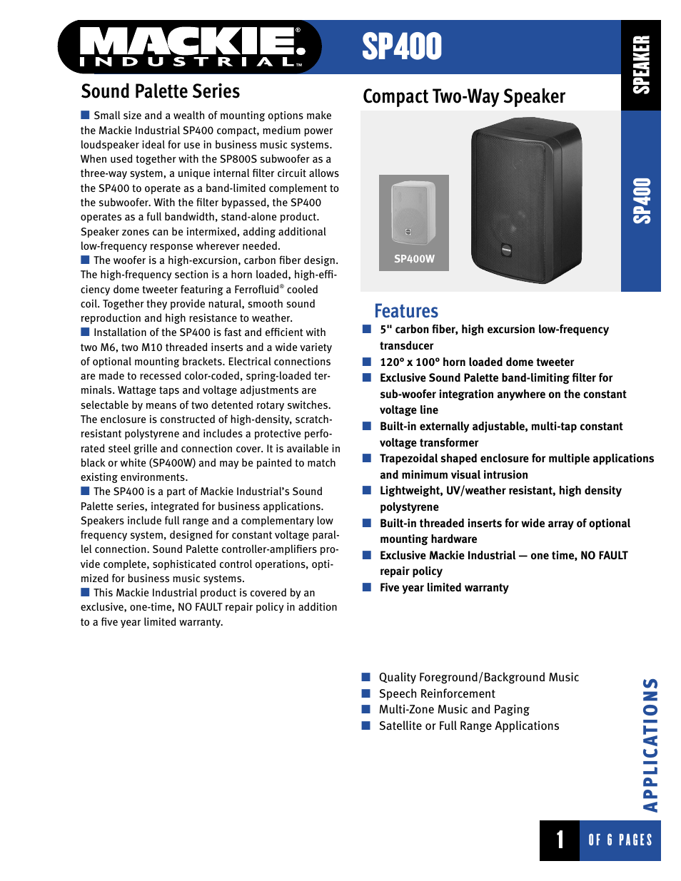 MACKIE SP400 User Manual | 6 pages