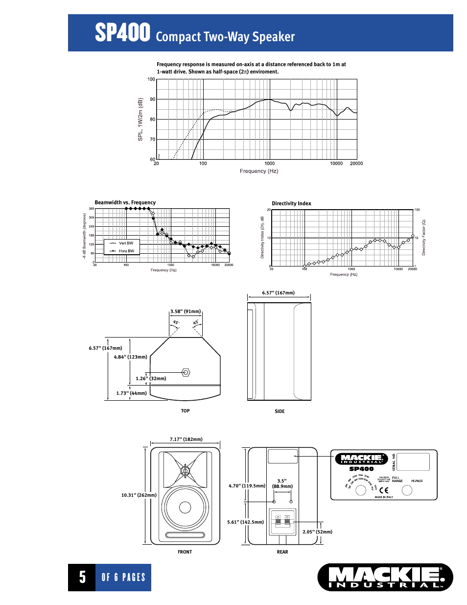 Sp400, Compact two-way speaker, Of 6 pages | MACKIE SP400 User Manual | Page 5 / 6