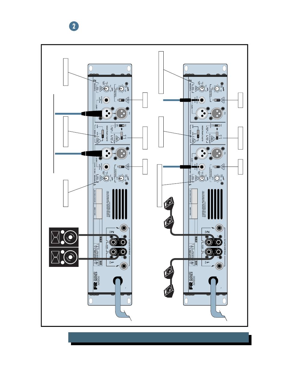 Application diagrams, Two m•1200, Main speakers and stage monitors | Fr om mixing console main out l/r, Typic al 35hz | MACKIE M1200/M1400 User Manual | Page 8 / 43