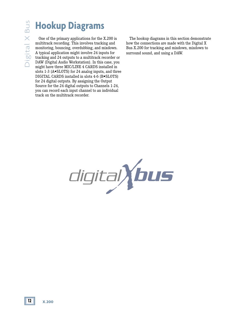 Hookup diagrams, Digital x bus | MACKIE X.200 User Manual | Page 12 / 16