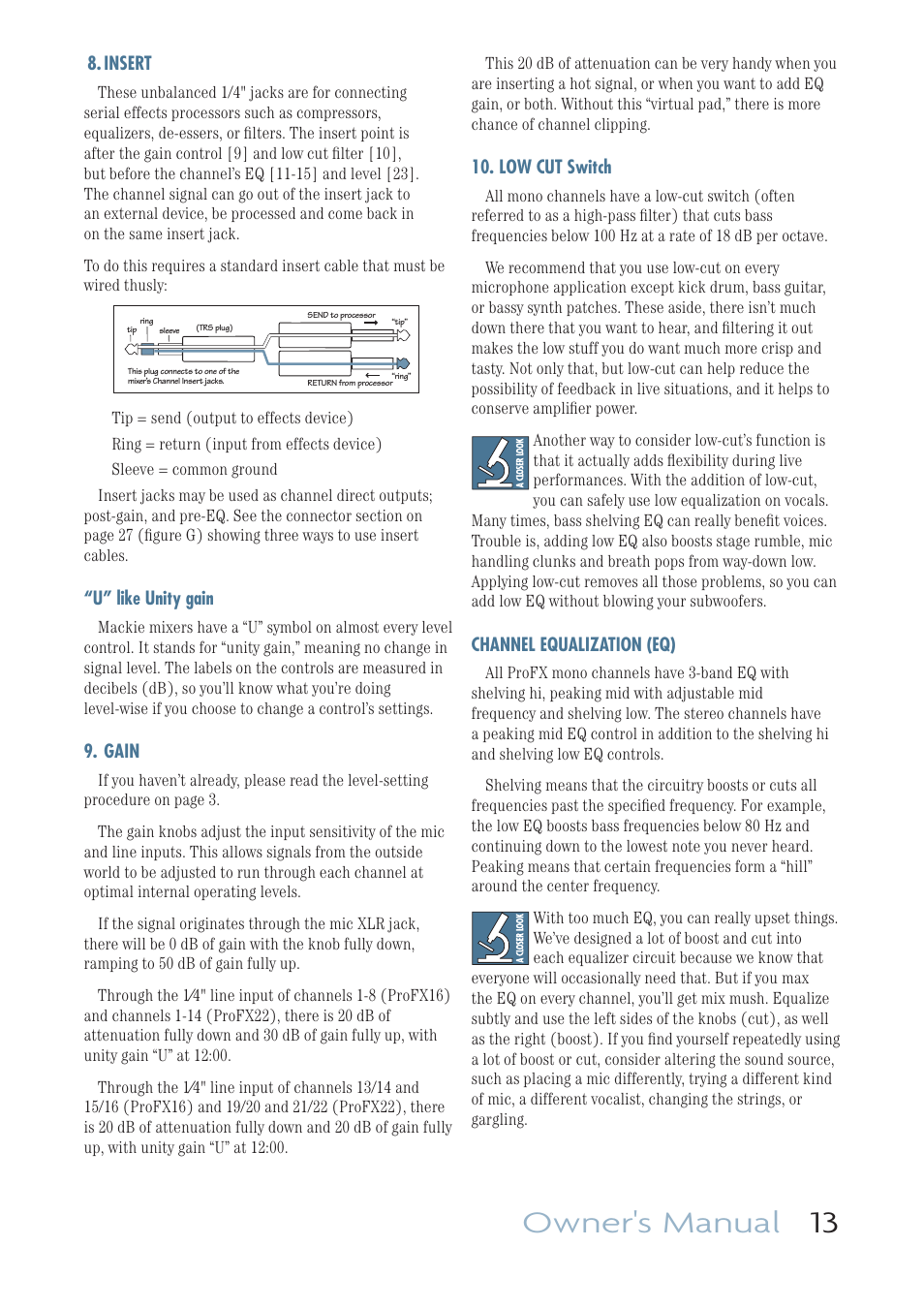 Owner's manual 13 | MACKIE PROFESSIONAL MIC/LINE MIXERS WITH FX AND USB I/O PROFX16 User Manual | Page 13 / 36