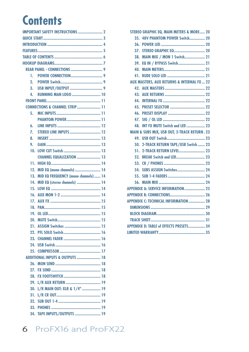 MACKIE PROFESSIONAL MIC/LINE MIXERS WITH FX AND USB I/O PROFX16 User Manual | Page 6 / 36