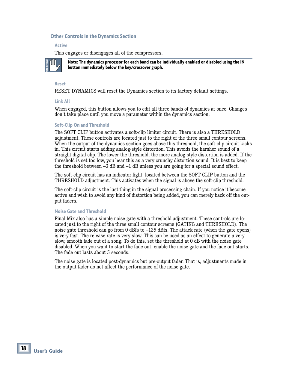 Other controls in the dynamics section | MACKIE FinalMix VST User Manual | Page 18 / 26