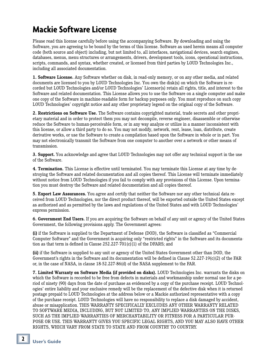 Mackie software license | MACKIE FinalMix VST User Manual | Page 2 / 26