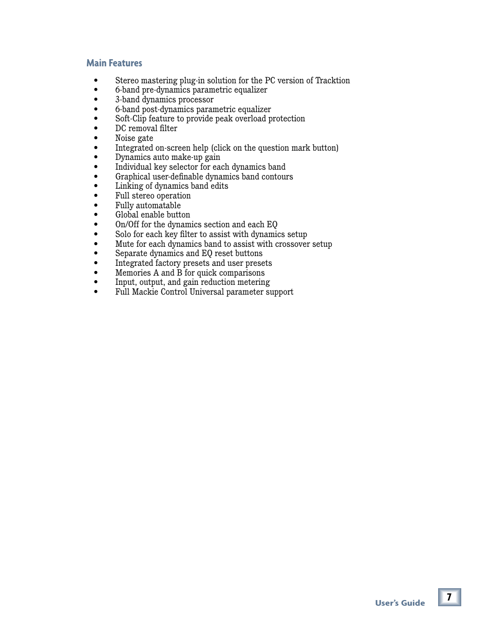 Main features | MACKIE FinalMix VST User Manual | Page 7 / 26