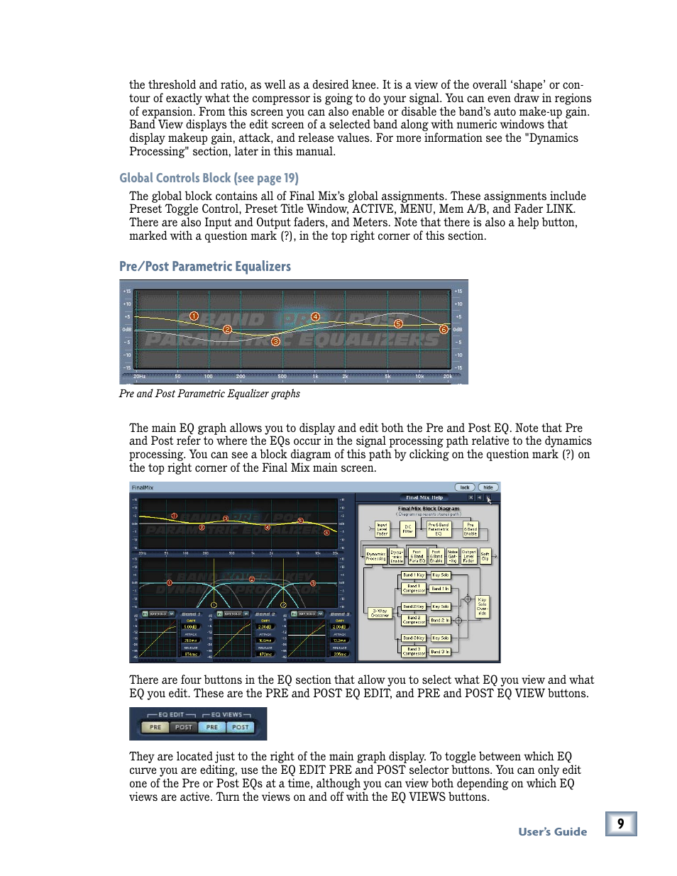 Global controls block, Pre/post parametric equalizers | MACKIE FinalMix VST User Manual | Page 9 / 26