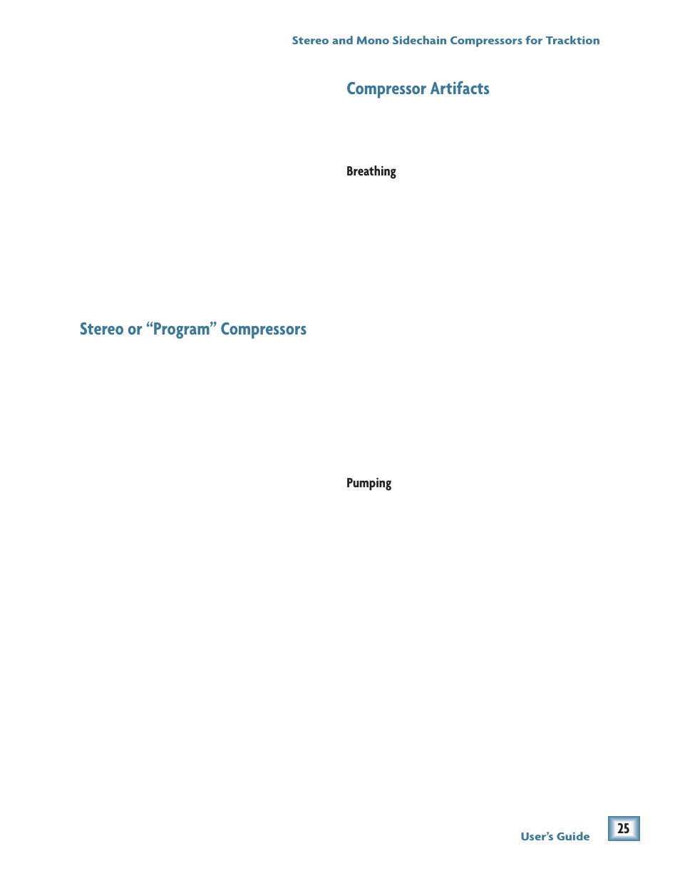 Stereo or “program” compressors, Compressor artifacts | MACKIE Stereo and Mono Side chain Compressor User Manual | Page 25 / 28