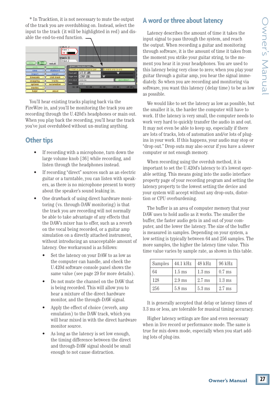 Owner’ s manual, Other tips, A word or three about latency | MACKIE U.40d User Manual | Page 27 / 32