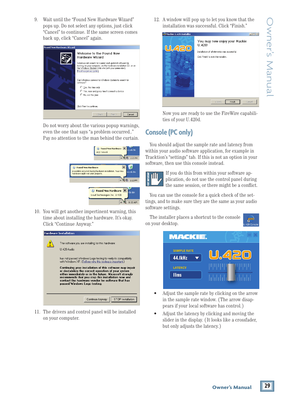 Owner’ s manual, Console (pc only) | MACKIE U.40d User Manual | Page 29 / 32