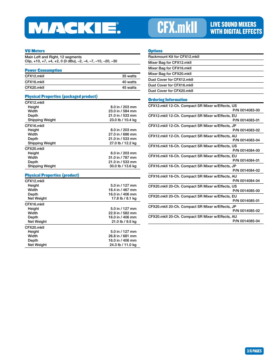 Cfx.mkii, Live sound mixers with digital effects | MACKIE CFX.MKII User Manual | Page 3 / 6