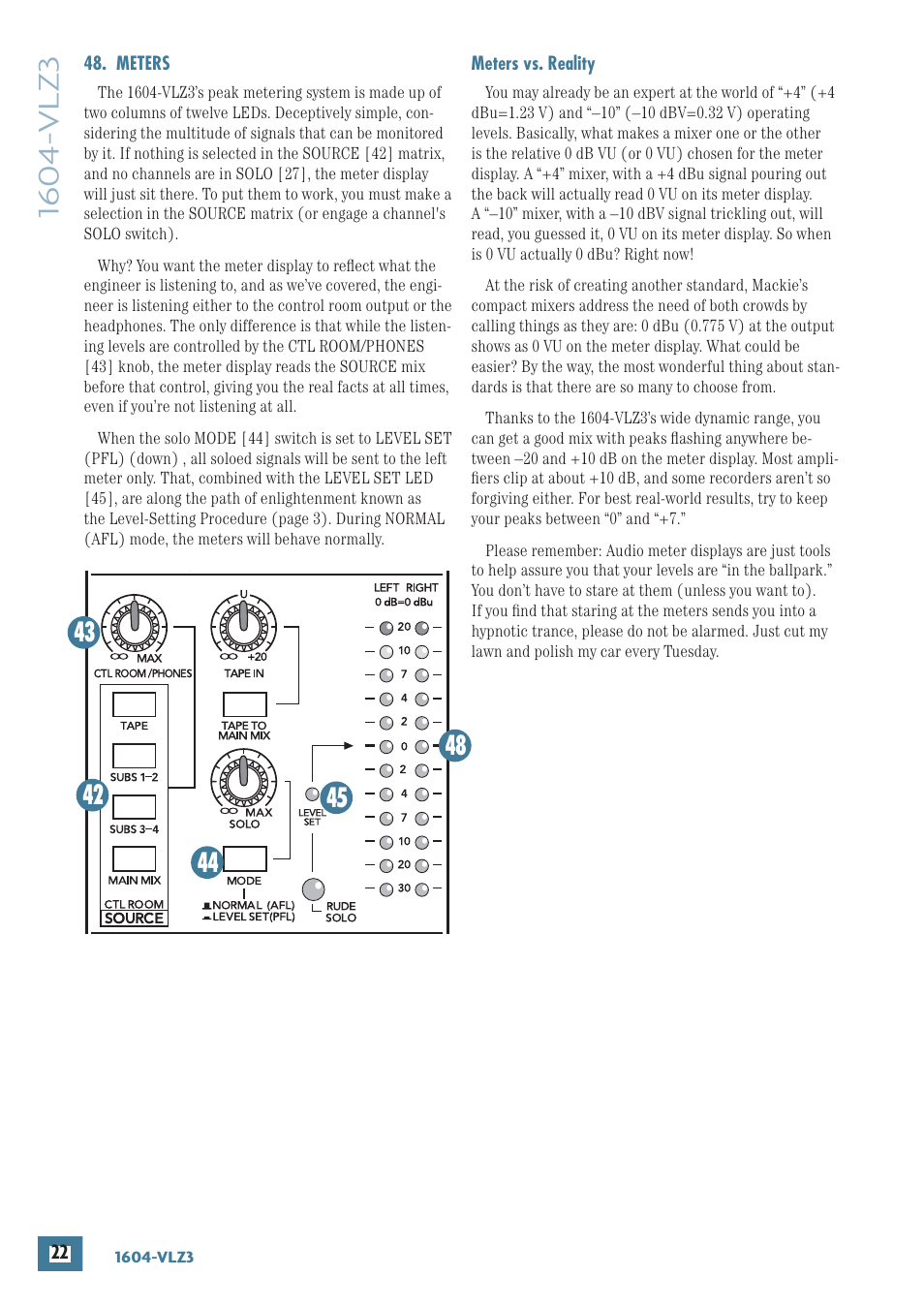 Meters, Meters vs. reality | MACKIE 1604-VLZ3 User Manual | Page 22 / 36