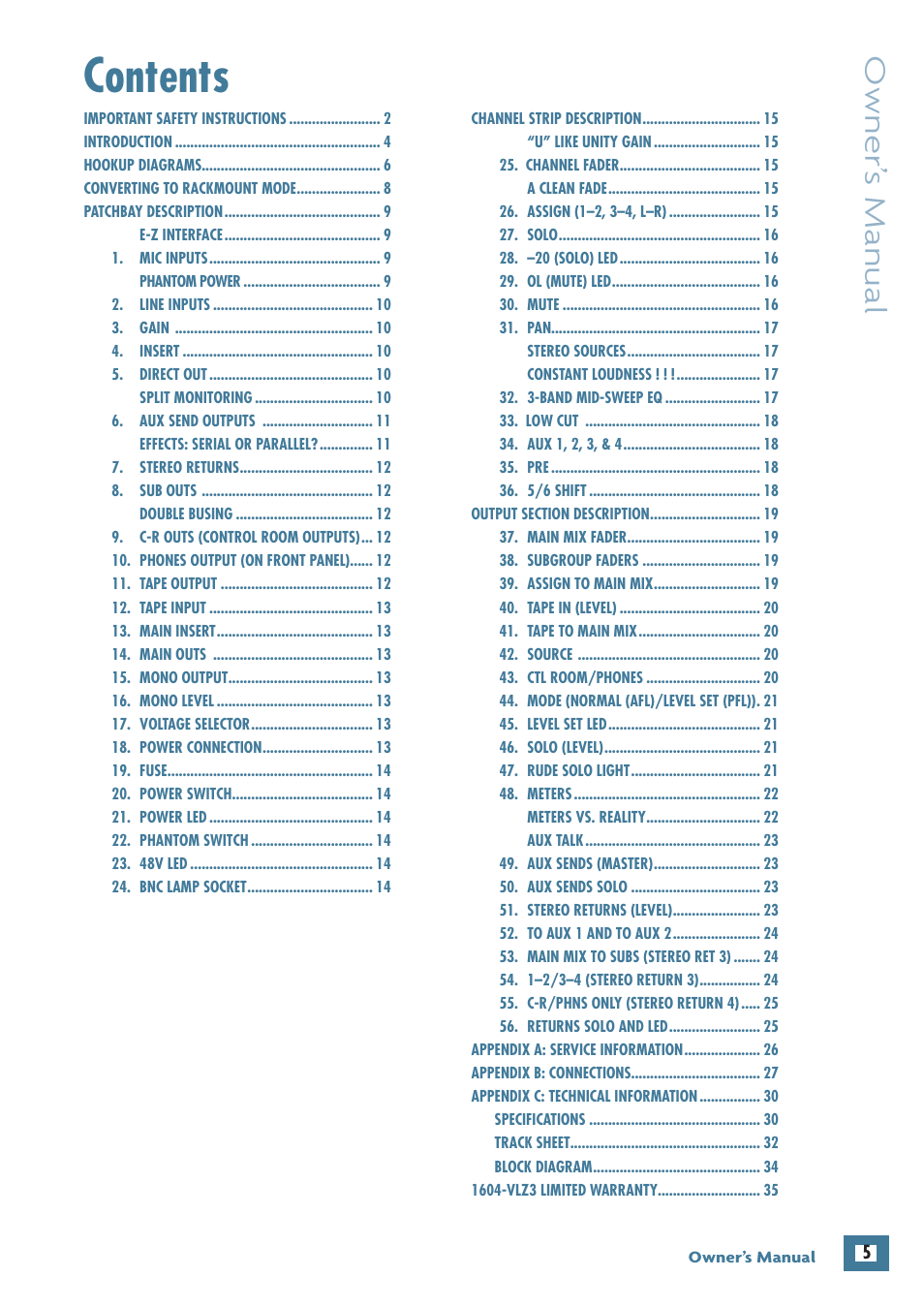 MACKIE 1604-VLZ3 User Manual | Page 5 / 36