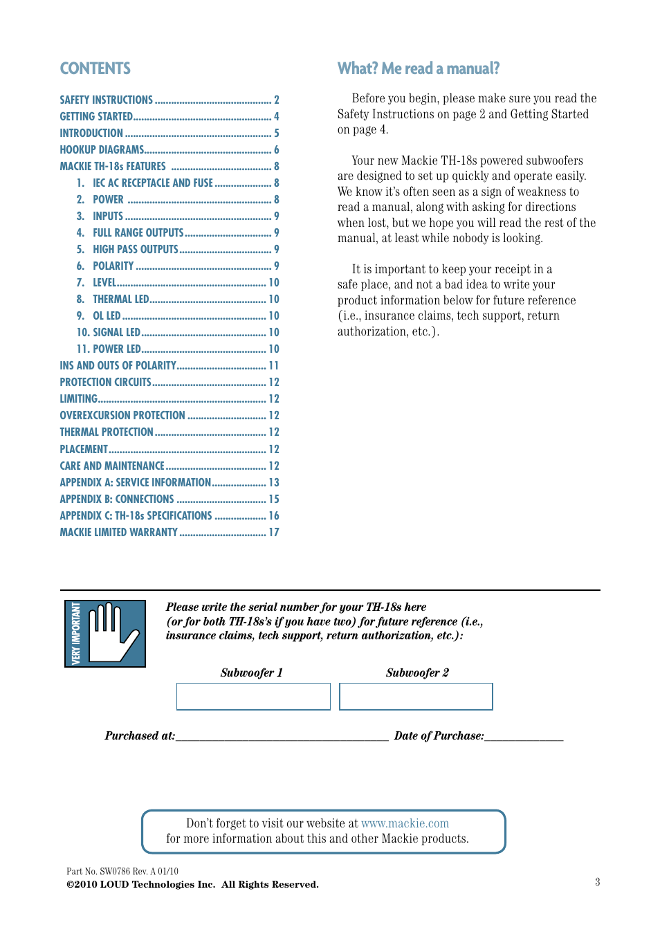 MACKIE TH-18S User Manual | Page 3 / 18