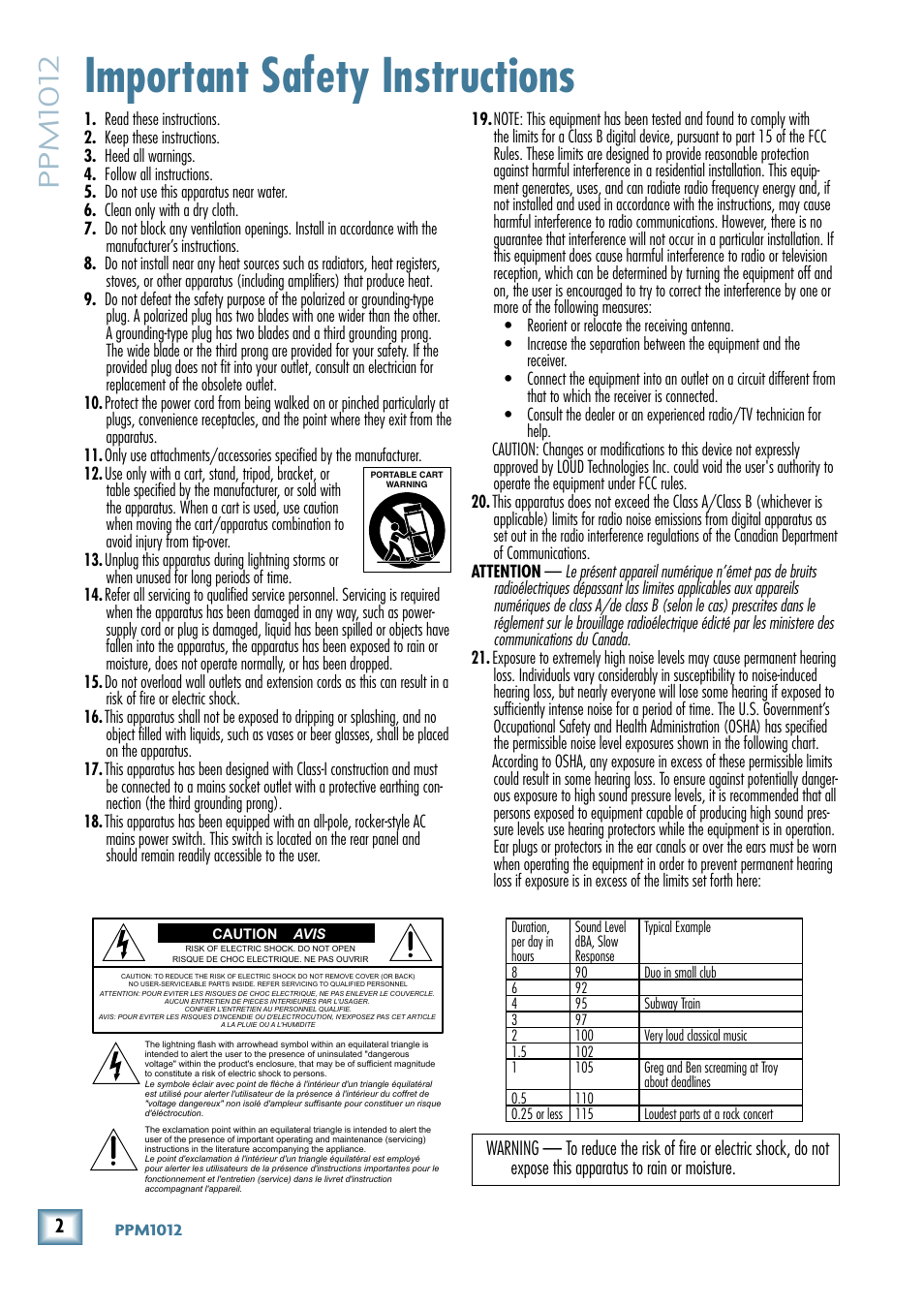 Important safety instructions, Ppm1012 | MACKIE PPM1012 User Manual | Page 2 / 36