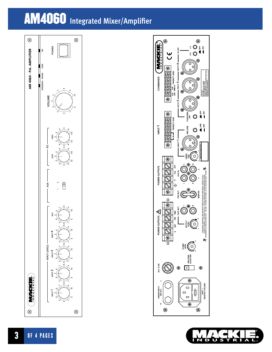 Am4060, Integrated mixer/amplifier, Of 6 pages | Am 4060 - p .a. amplifier | MACKIE AM4060 User Manual | Page 3 / 4