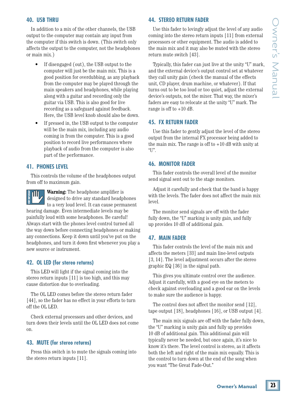 Owner’ s manual | MACKIE ProFX12 User Manual | Page 23 / 33