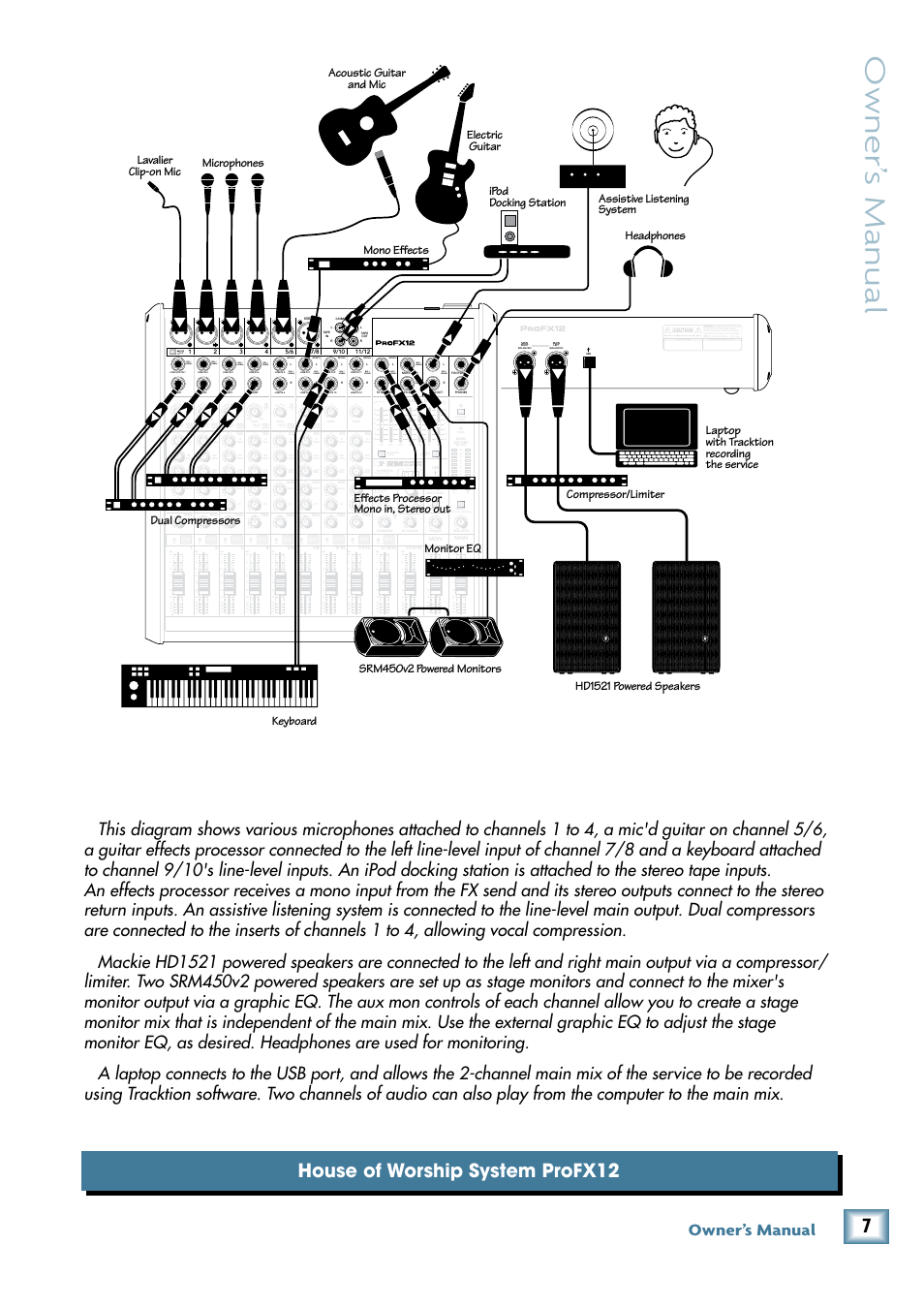 Owner’ s manual, House of worship system profx12, Owner’s manual | MACKIE ProFX12 User Manual | Page 7 / 33