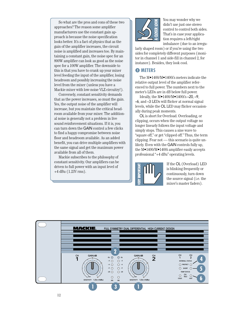 Meters, Application diagrams, Feature descriptions | MACKIE M1400/M1400i User Manual | Page 12 / 32