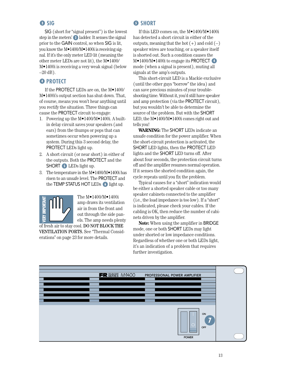 Protect, Short, Gain | Meters | MACKIE M1400/M1400i User Manual | Page 13 / 32