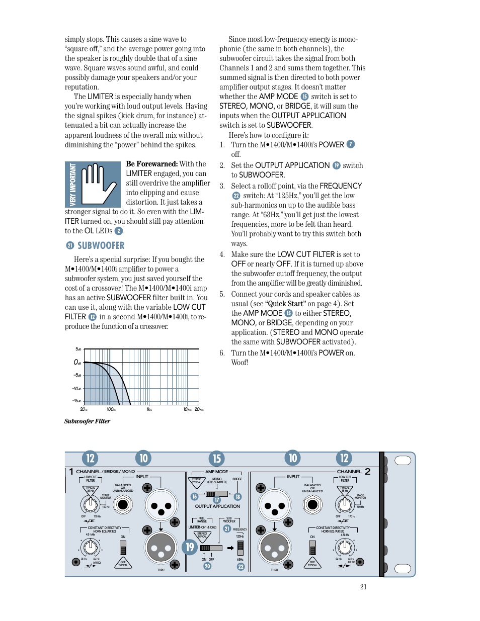 Subwoofer, Output application | MACKIE M1400/M1400i User Manual | Page 21 / 32
