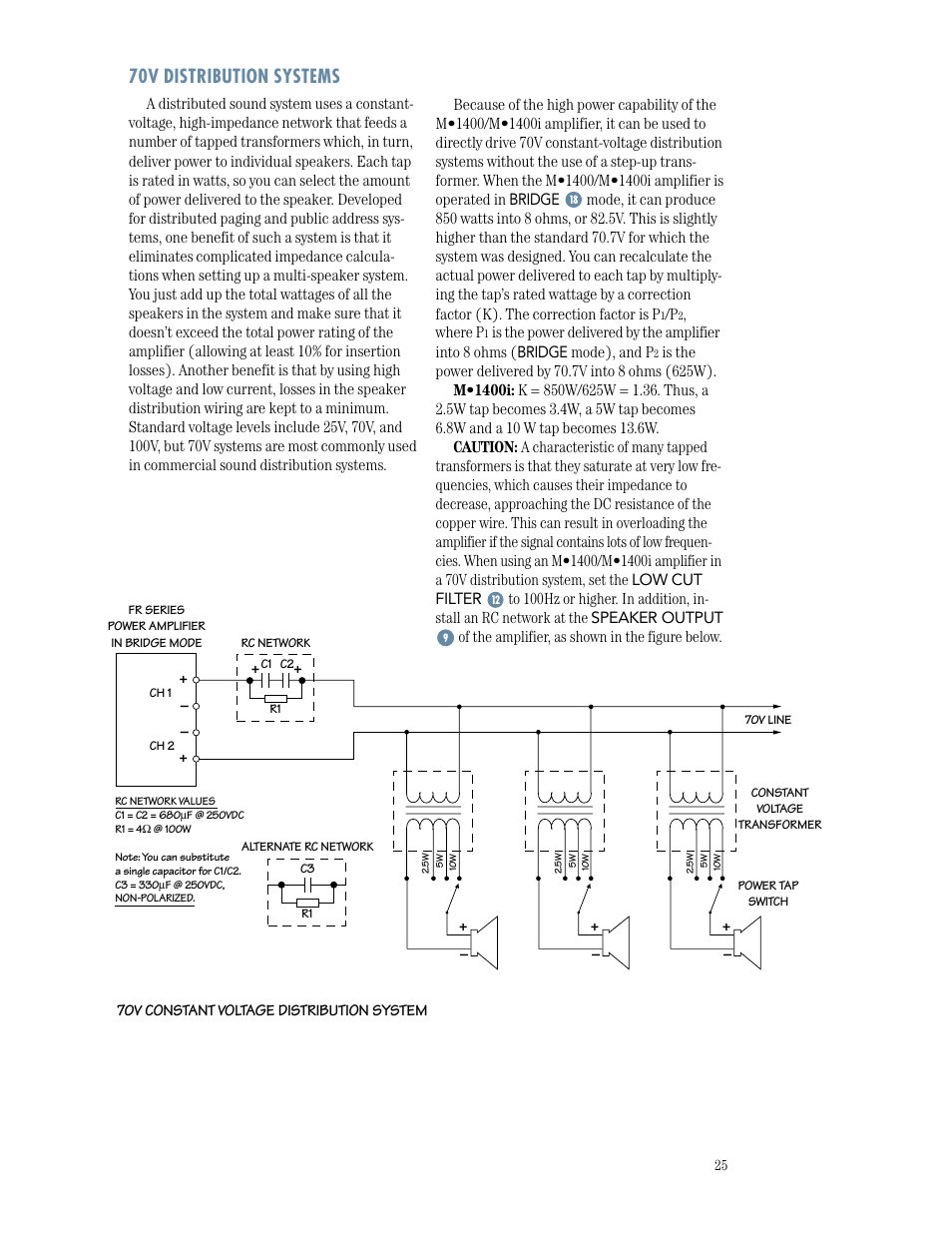 70v distribution systems, Output wiring | MACKIE M1400/M1400i User Manual | Page 25 / 32