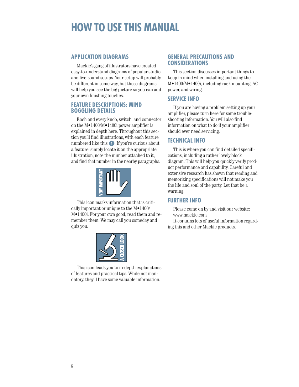 How to use this manual | MACKIE M1400/M1400i User Manual | Page 6 / 32