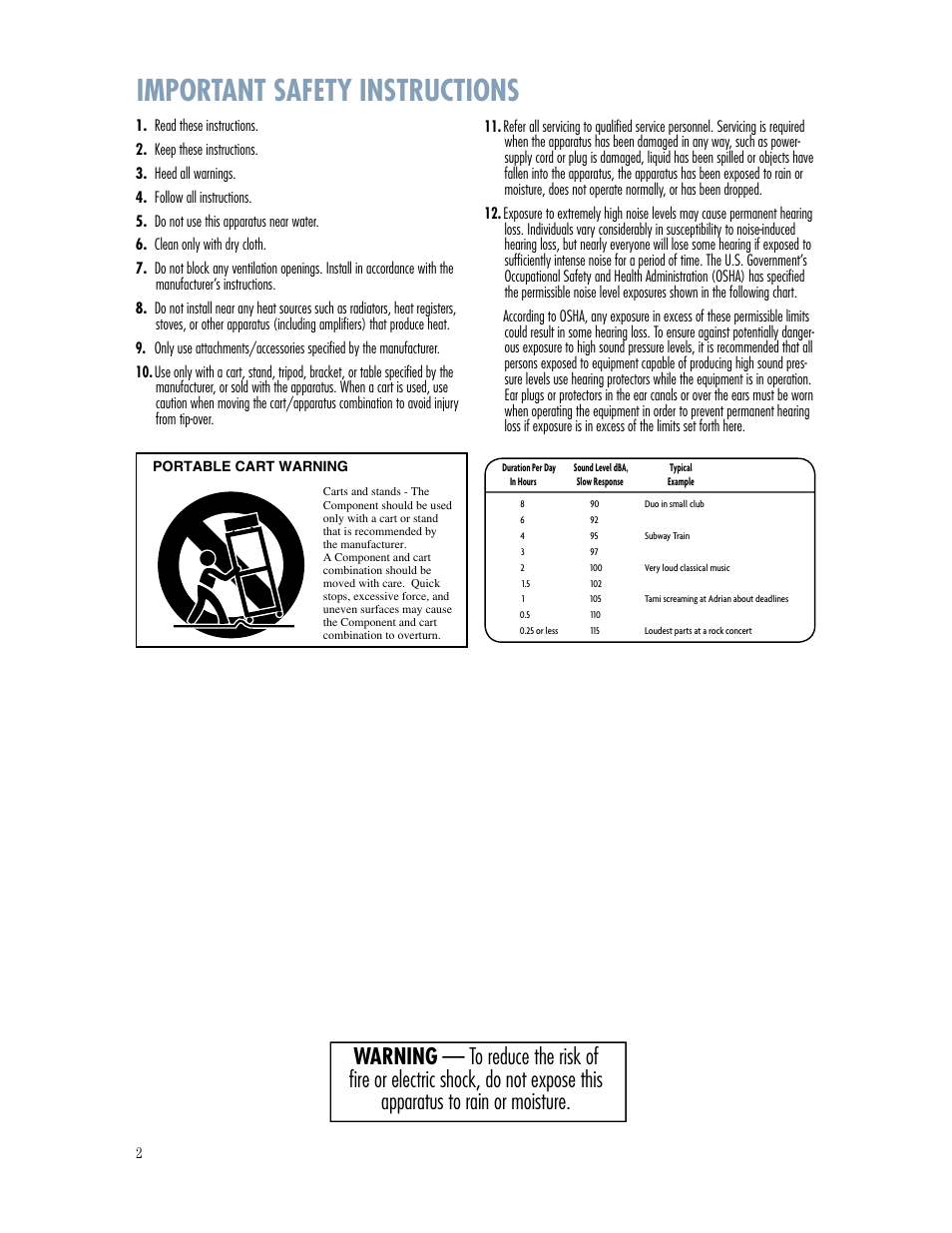 Important safety instructions | MACKIE S215 User Manual | Page 2 / 12