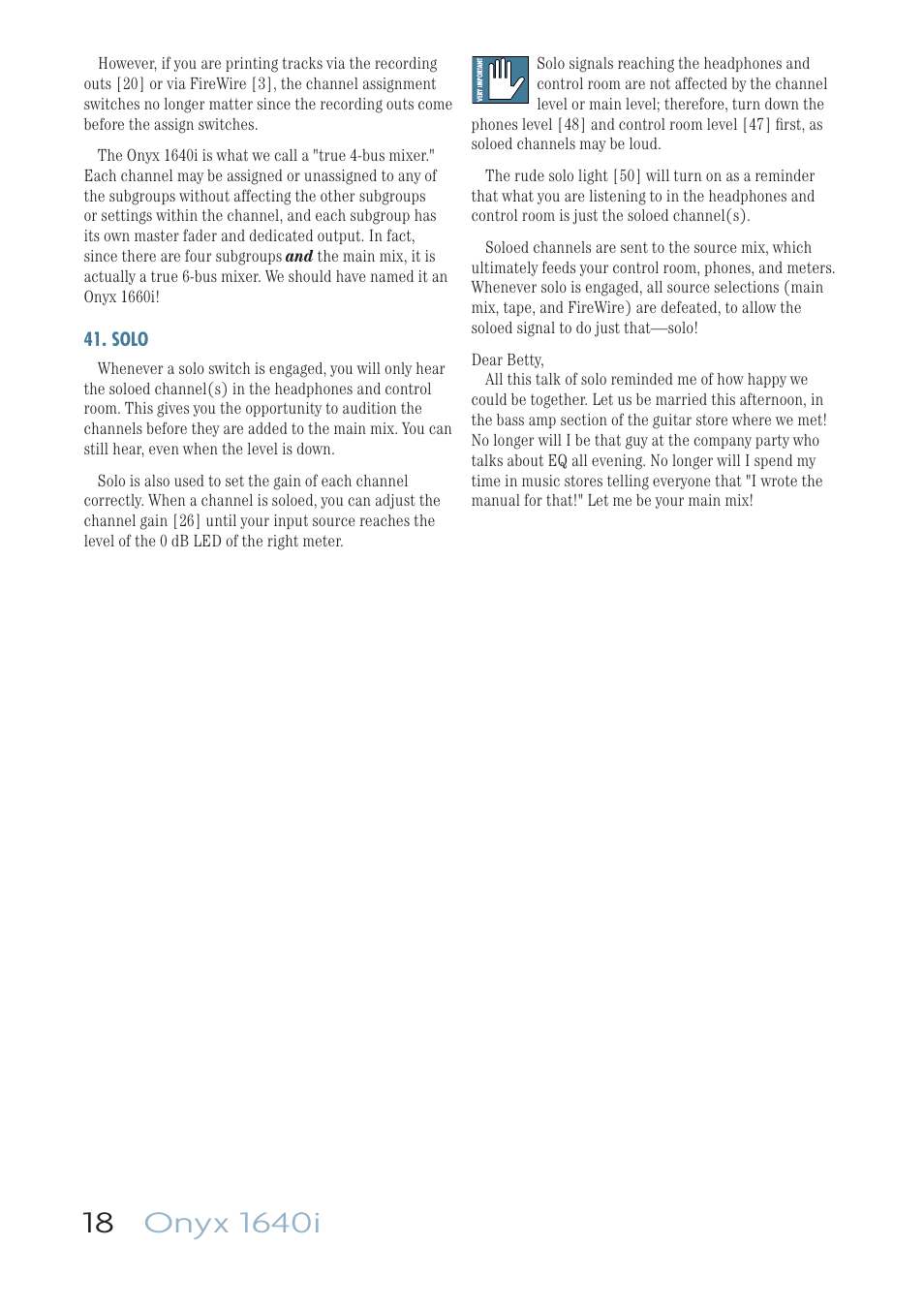 Solo | MACKIE ONYX 1640I User Manual | Page 18 / 50