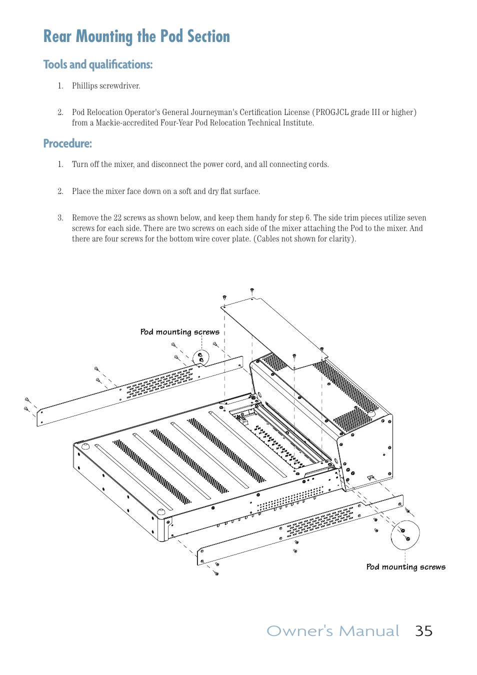 Owner's manual 35, Tools and qualiﬁ cations, Procedure | MACKIE ONYX 1640I User Manual | Page 35 / 50