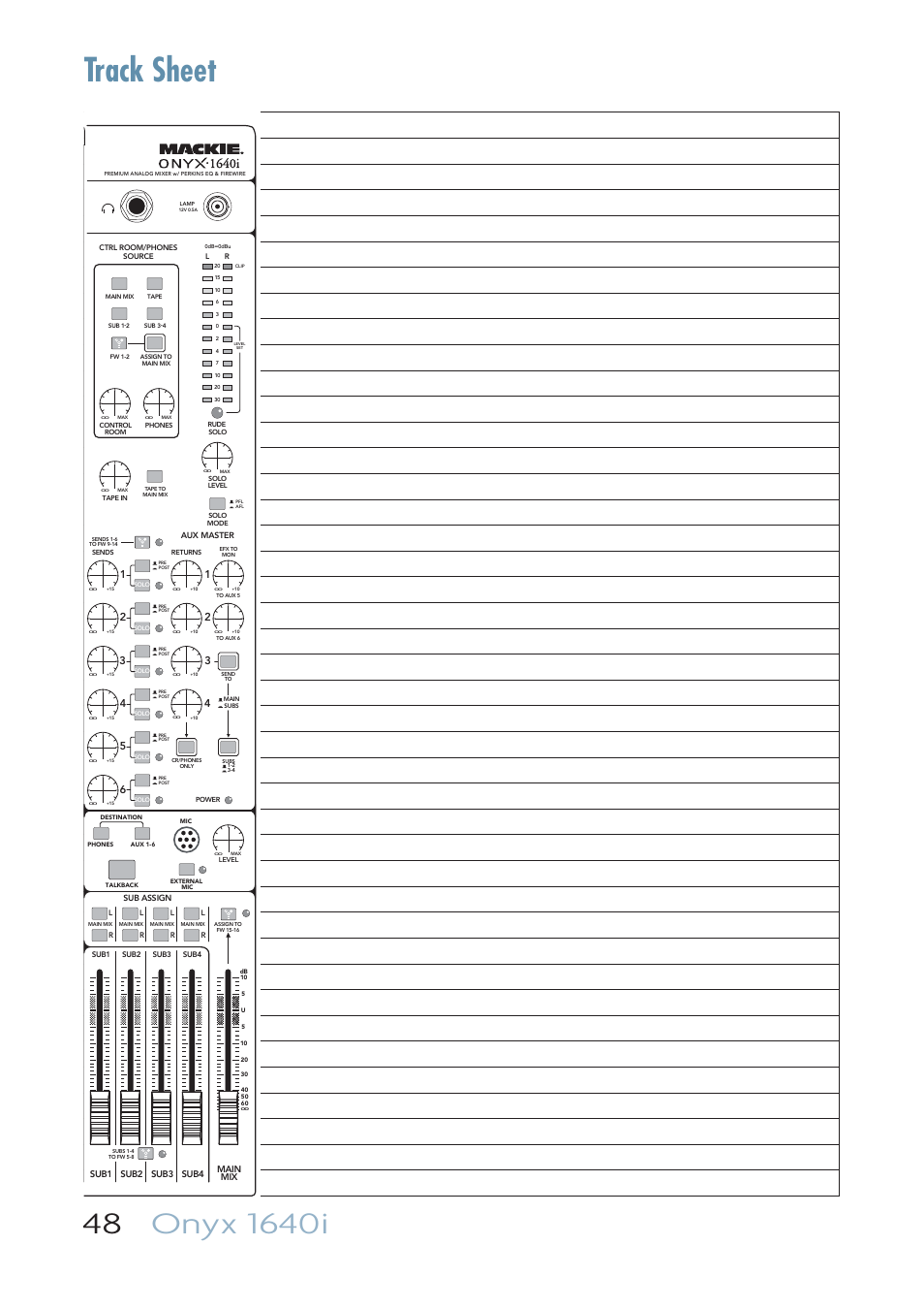 Track sheet | MACKIE ONYX 1640I User Manual | Page 48 / 50