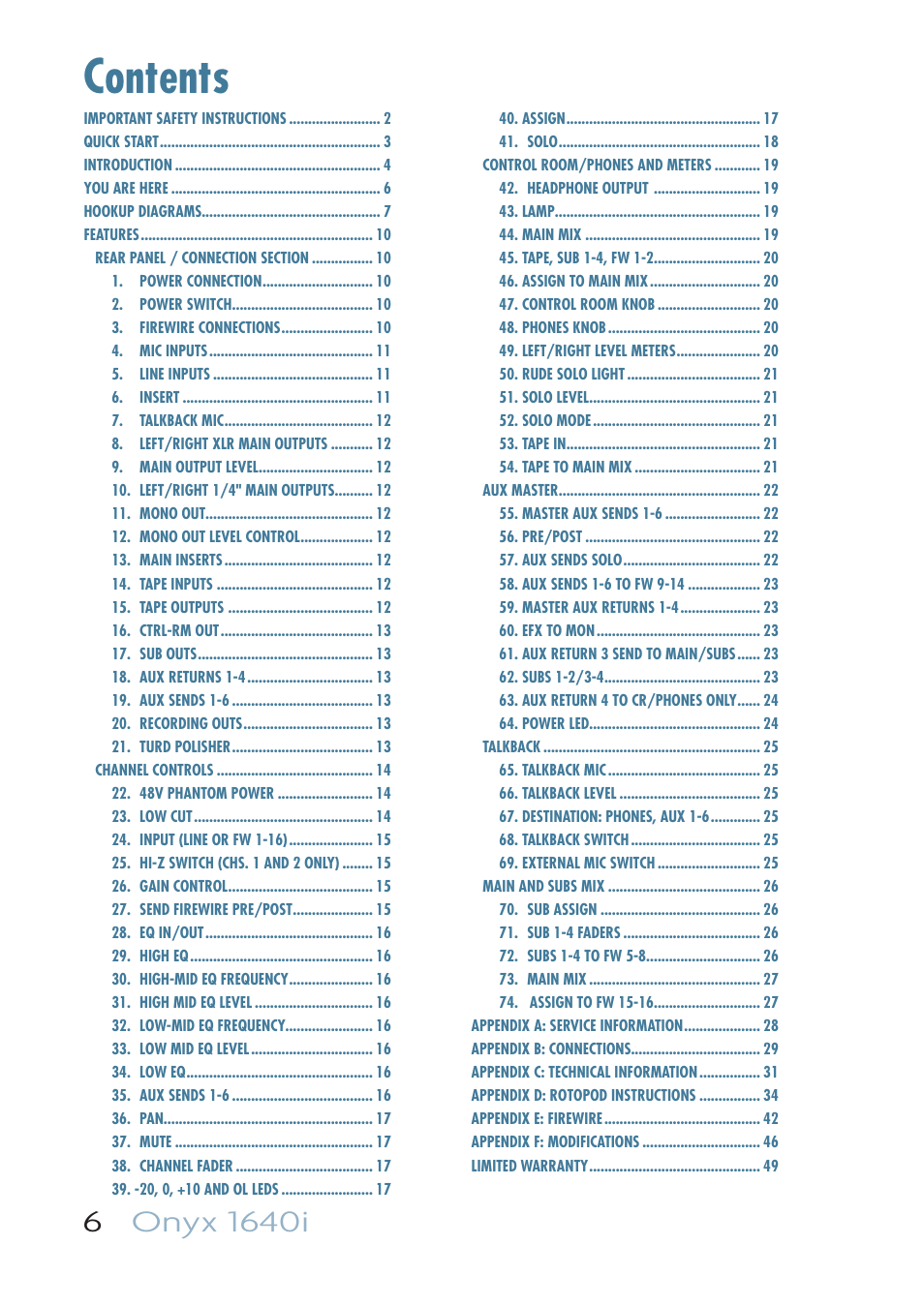 MACKIE ONYX 1640I User Manual | Page 6 / 50