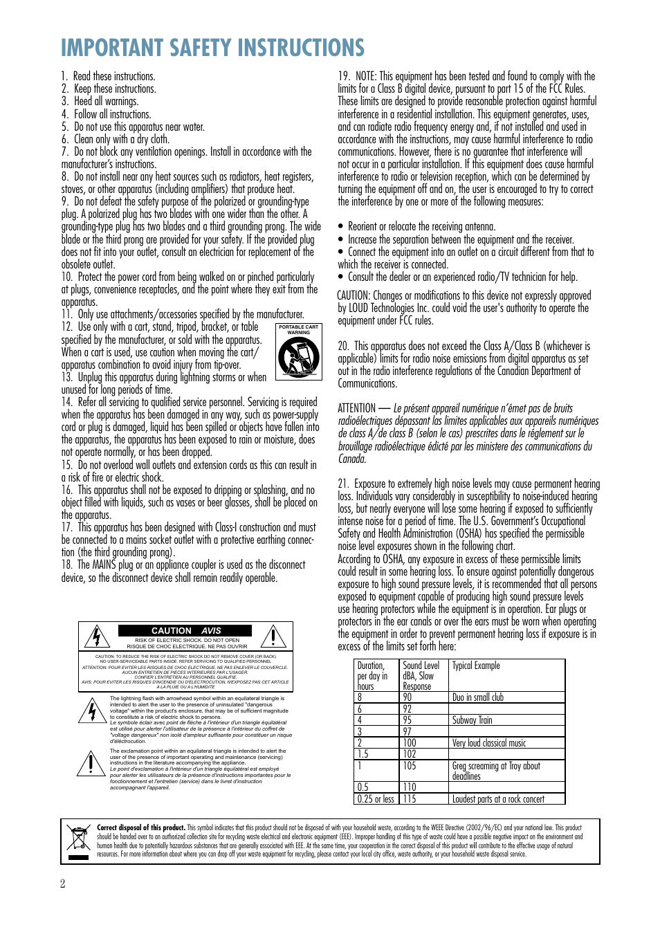 Important safety instructions | MACKIE Srm150 User Manual | Page 2 / 20