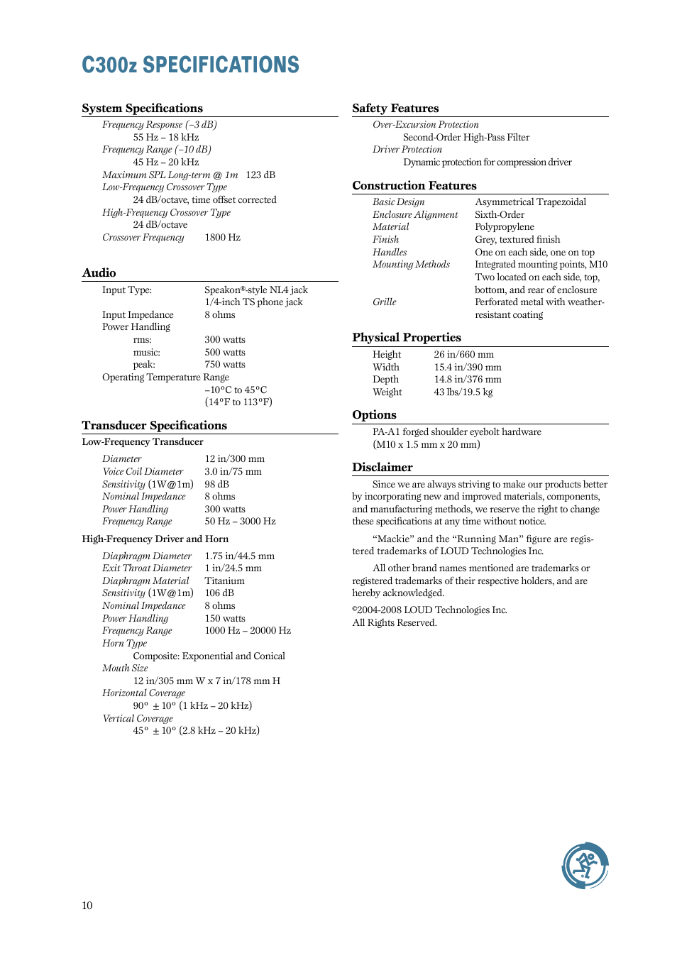C300z specifications, C300z.specifications | MACKIE C300z User Manual | Page 10 / 12