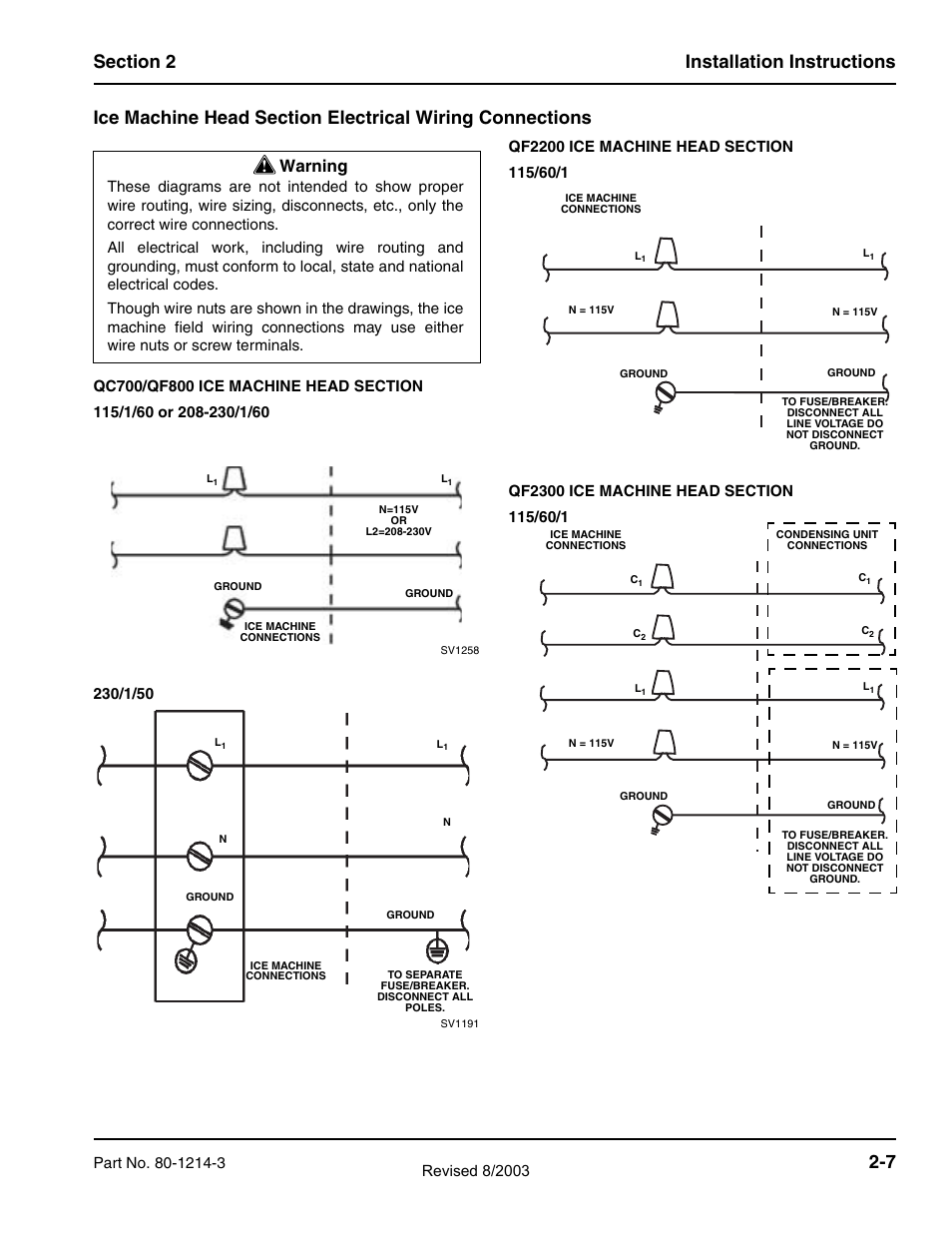 Warning | Manitowoc Ice FLAKE/CHIPLET QF0400 User Manual | Page 19 / 150