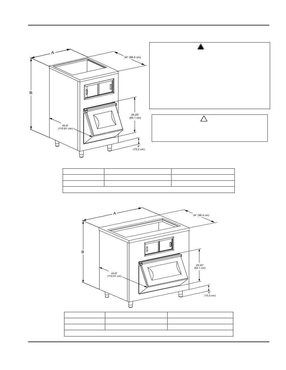7 large capacity ice storage bin dimensions, Warning, Caution | Manitowoc Ice S User Manual | Page 19 / 60