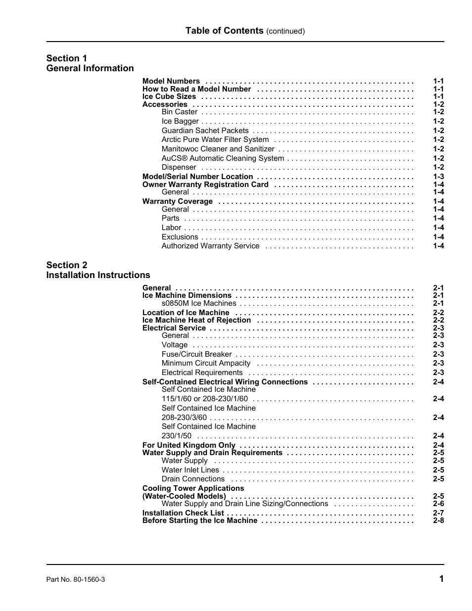 Manitowoc Ice S0850M User Manual | Page 3 / 38