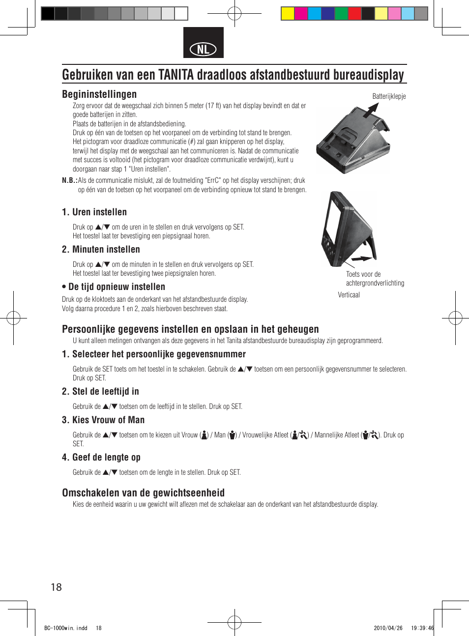 Begininstellingen, Omschakelen van de gewichtseenheid | Garmin Tanita User Manual | Page 20 / 37