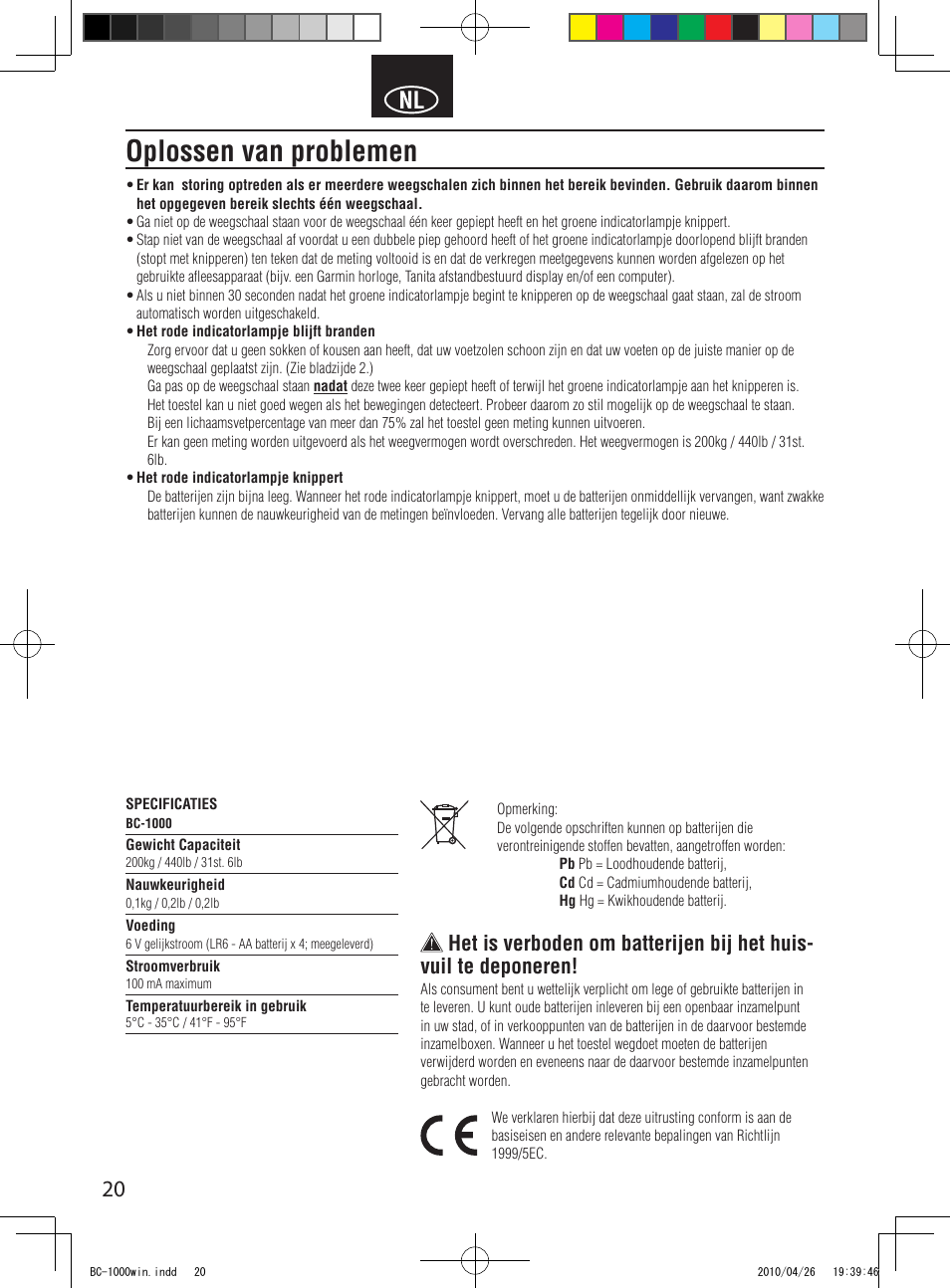 Oplossen van problemen | Garmin Tanita User Manual | Page 22 / 37